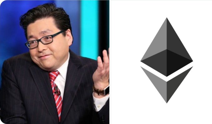The image shows a man sitting behind a desk, dressed formally with glasses, a tie, and a suit jacket. The scene also includes an "Ethereum" logo next to him. The caption for the image reads, "LATEST: Bitmine nears goal of 5% ETH supply after buying 1.4METH since December 2025".
