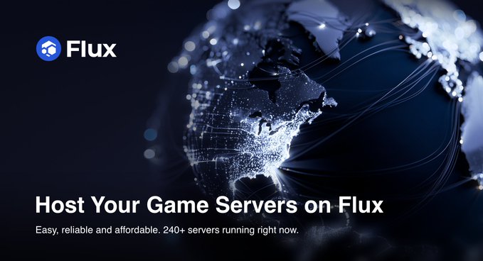 An advertisement for Flux game server hosting with the text 'Host Your Game Servers on Flux' and 'Easy, reliable and affordable. 240+ servers running right now.'