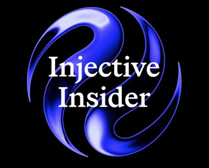 A logo featuring a glossy blue swirl design on a black background with the white text 'Injective Insider' across the center.