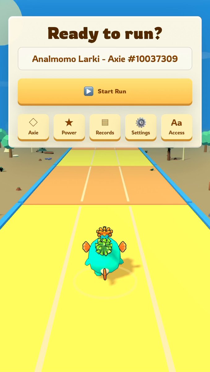 In the image, a cartoon character is riding a bicycle down a colorful road displayed in yellow with red lines, giving off an action-adventure vibe. The background includes trees and other elements typical of an adventure setting. In the upper right corner of the frame, there's text that reads "Ready to run?", likely indicating the title or prompt for what someone should do next within the game. The character itself seems to be taking a break, possibly from riding their bicycle, which might suggest they are waiting for their turn or completing an in-game task before starting again.