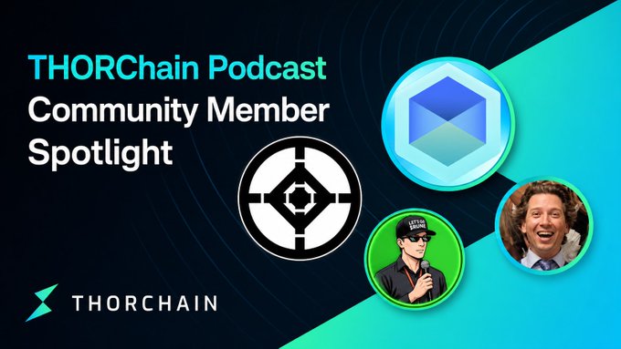 Promotional graphic for the THORChain Podcast Community Member Spotlight episode, featuring the THORChain logo, a BAZAR coin icon, and illustrated portraits of the featured guests, set against a dark background with teal accents. The text announces a July 4th episode at 10AM EDT/2PM UTC, with hosts KentonC137 and patriotsounds interviewing Flynn from Bazaarswap and Nikita from Decentr.