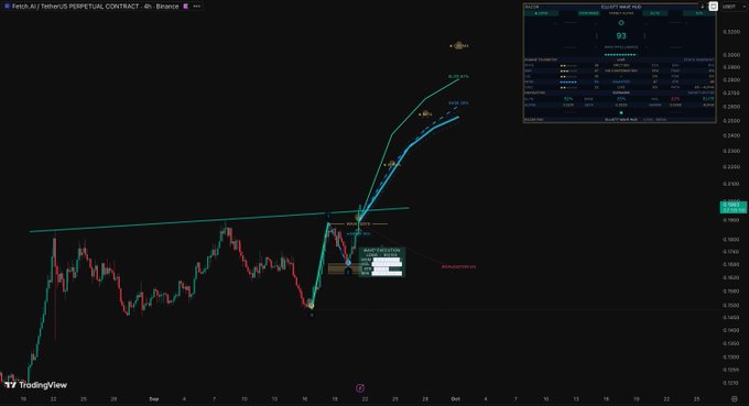 A TradingView chart showing the Fetch.AI / TetherUS (FETUSDT) perpetual contract on Binance with price around 0.2050.