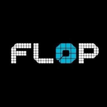 The image shows the "FLOP" logo, featuring the word rendered in a pixelated, retro-style font with the "O" stylized as a teal/cyan geometric shape resembling an octahedron, all set against a black background. The logo visually represents Arthur Hayes's newly unveiled Flop payments network designed to autonomously handle transactions for AI agents.