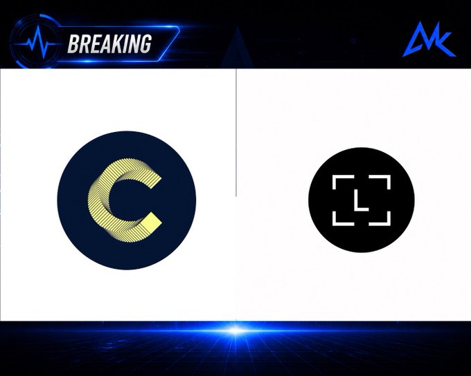 A graphic with a 'BREAKING' banner at the top and two logos side-by-side: a gold 'C' on a dark blue circle and a white geometric shape on a black circle.