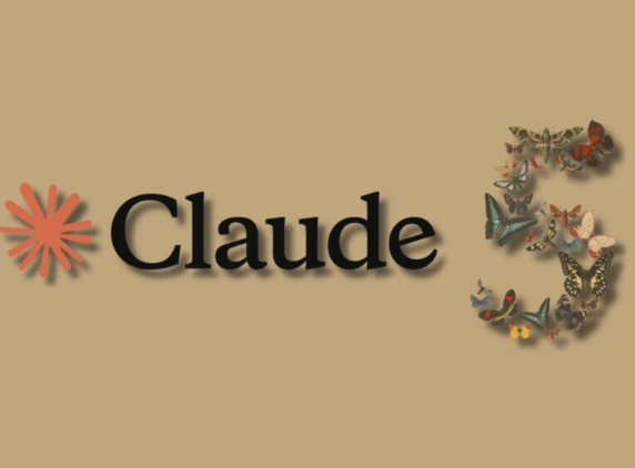 An image showing the word "Claude" in black serif text alongside an orange asterisk-like flower symbol and a large "5" composed of colorful butterflies, all on a tan background — visually reinforcing the post's reference to Claude's extended Fable 5 access for paid users.