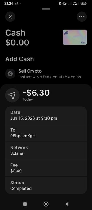 The image shows a cell phone screen displaying information about a recent transaction, including details such as the date, amount, and the recipient's wallet address. The text indicates that the payment was made using cash from a virtual wallet called "solana" and sent via remitano. The app is open on the user's phone, showing the transaction history in the bottom right corner of the screen.