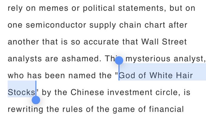 The image shows an open tab containing a screen with two lines of text displayed side by side. The text discusses political statements made by someone named "OG'S" and questions their accuracy. One line of the message states that the "OG'S", who has been named the " deity of White Hair," is being called out in the image, suggesting this person's involvement with financial matters or discussions related to investing and market trends.