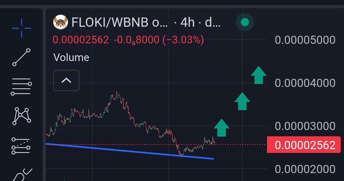The image shows a stock chart with a downward trend, indicating that the value of Floki has decreased over time. This information can be used by investors or traders to make decisions about buying or selling shares of Floki. The post also mentions "one again $Floki to the moon", which could be an indication of a new low point in the stock's price movement.