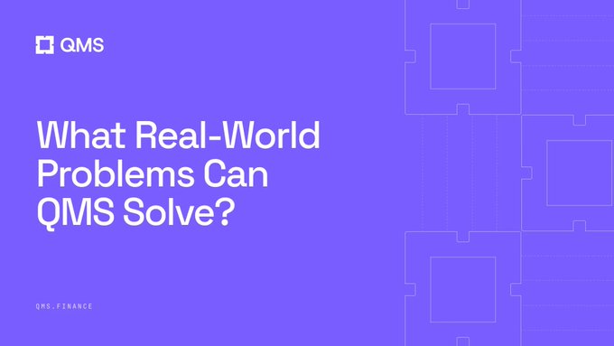 A purple graphic with the QMS logo and text asking "What Real-World Problems Can QMS Solve?" from QMS.FINANCE.