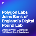 Crypto news graphic with the Polygon logo announcing 'Polygon Labs Joins Bank of England's Digital Pound Lab', alongside NOBO and Dun & Bradstreet logos.