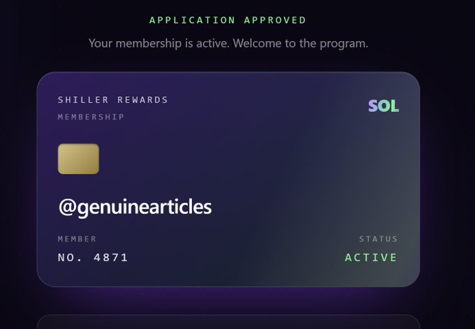 The image shows a credit card application screen with a purple background, displaying a credit card application form for a new account. The text on the screen reads "Your Application Approved! Your Membership is Active Welcome to the program."