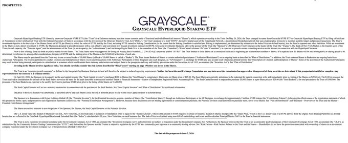 The image features a long white document with black text that reads "Grayscale" and "Hyper Liquid ETF". The document appears to be related to investing or financial matters, as indicated by its size and the fact that it is posted on a website called "nasdaq.com". The post also mentions that this is a milestone for Grayscale, which is an investment platform offering exposure to the Hyper Liquid ecosystem without requiring investors to create their own wallets or bridge transactions.