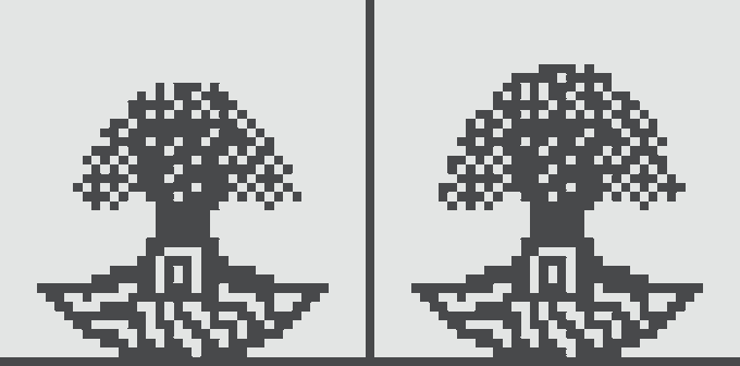 Two identical pixel art illustrations of bonsai trees side by side.