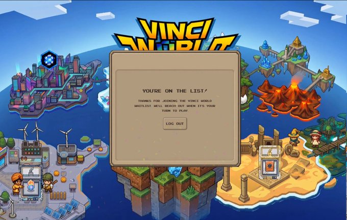 The screen shows a pop-up page for a video game called "Vince World", which appears to be an older style game from the 90's era. The game title, "Vince World", is displayed at the top of the page in large letters, and there is also text that says, "You're on the list! - the first person who learned the correct rules!". The entire display features a cartoon-like art style featuring a city with various buildings and landscapes.