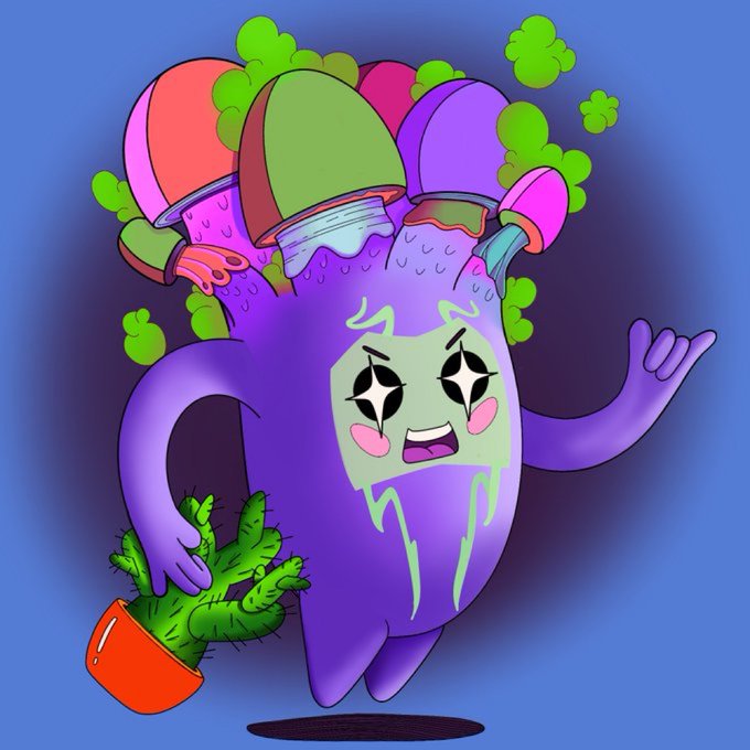 A vibrant cartoon illustration depicts a purple ghost-like creature with starry, sparkling eyes, melting colorful popsicles atop its head, and a potted cactus dripping from its hand. The image ties to the post's theme of a "feral" mishap in the hood, with the character's melting candy and drooling appearance reflecting something going "wrong" or going wild.