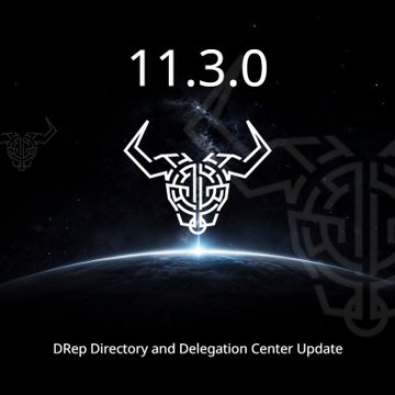The image displays a promotional graphic for Cardano's Daedalus wallet version 11.3.0, featuring the Daedalus logo, a cosmic background, and the text "11.3.0" at the top with "DRep Directory and Delegation Center Update" at the bottom—directly illustrating the news about Daedalus's latest release and its new DRep Directory feature.