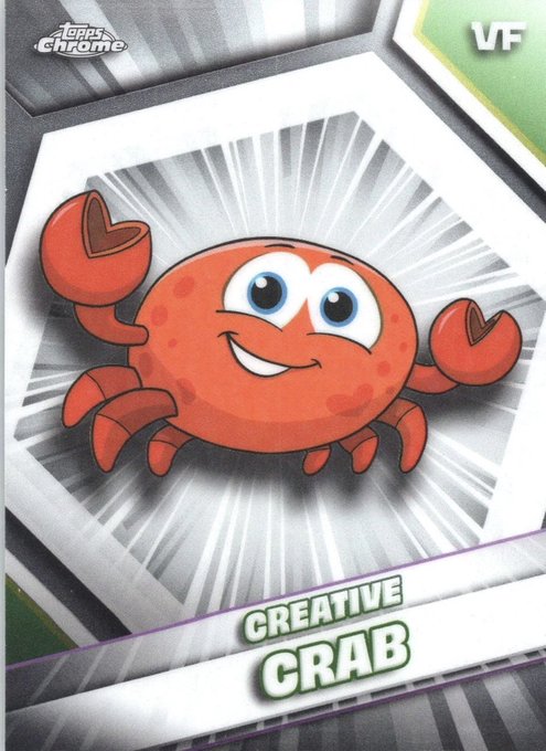 A trading card from 'Topps Chrome' featuring a cartoon illustration of a red crab character with the name 'CREATIVE CRAB' displayed at the bottom.