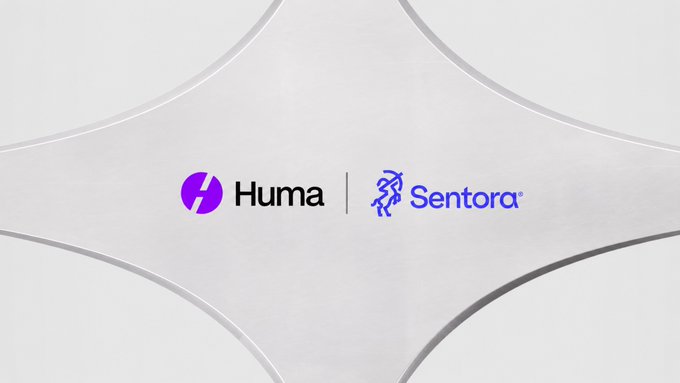 A white screen displaying the logos for 'Huma' and 'Sentora' side by side.