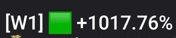 A dark interface snippet showing "[W1]" next to a green square and a large gain of "+1017.76%."