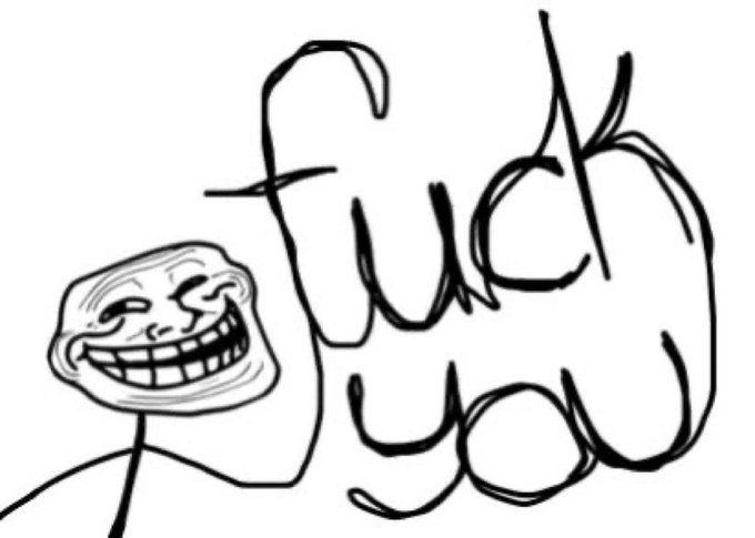 The image features a cartoon drawing of a person with a big smile, wearing a mask that reads "FUCK YOU". This humorous depiction of a person's face combined with the text creates an amusing and lighthearted scene. The caption below the image reads "No $Troll", which is likely meant to be a playful response or reaction to the cartoon drawing.