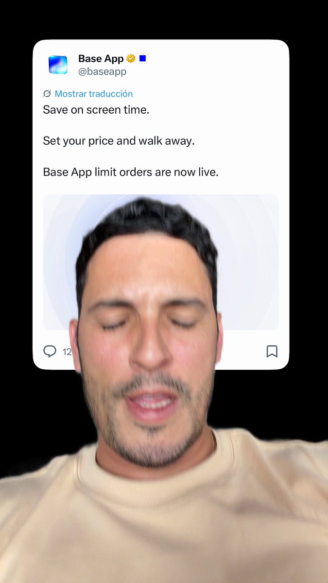 The image features a man wearing a tan shirt, with his head prominently displayed above his shoulders. The man appears to be looking at the camera or something else in front of him. There are two posts visible in the image - one on the left side and another on the right side. The post on the left is about a new feature that allows users to buy items directly from the app, while the post on the right provides information about the Base App and its offerings.
