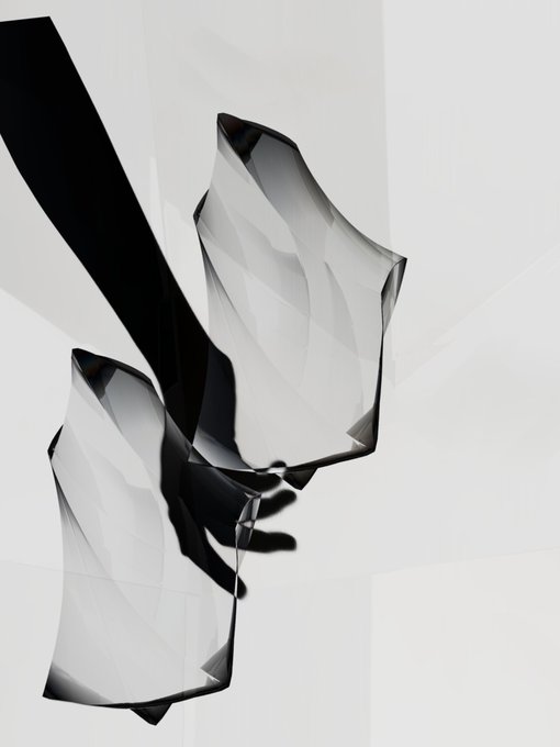 The image features a black and white photo of two glass objects with sharp edges, possibly broken or cracked, positioned next to each other against a white background. The objects are located at the bottom center of the frame, creating an interesting visual contrast between their shapes and textures. The caption above the image reads "Collected on Verse Secondary by @attentive_mb operator, Human Unreadable #361 $927 (Ξ0.449) @operator_______ on Ethereum: verse.works/operator". This suggests that the glass objects might have been created or photographed as part of a collection or artistic project related to the theme of "glass" and its properties.
