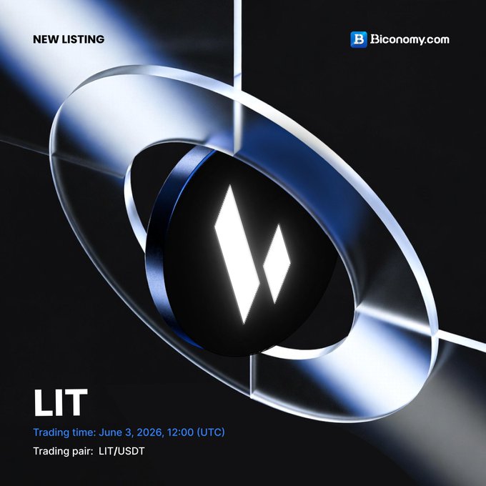 The image features a logo with two white lines intersecting each other inside of a circle, which is the main focus of the poster. The background of the poster is black, making the white lines stand out prominently. Below the logo, there are some text elements that provide information about the trading platform and its offerings. One of these texts reads "@Lighter_xyz" and another one says "@BiconomyCom". These details help to establish a connection between the logo and the website or platform it represents.