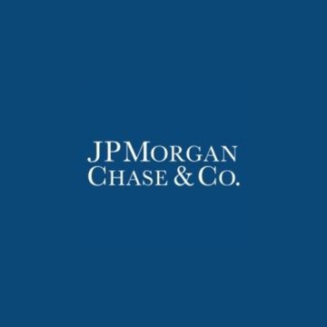 The image displays the JPMorgan Chase & Co. logo in white text on a dark blue background. This relates to the post by highlighting JPMorgan as one of three major financial firms—alongside BlackRock and Goldman Sachs—planning to explore tokenized stocks.
