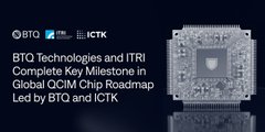 A promotional graphic announces "BTQ Technologies and ITRI Complete Key Milestone in Global QCIM Chip Roadmap Led by BTQ and ICTK," featuring a displayed image of the QCIM microchip, which relates directly to the post about $BTQ's successful validation of its QCIM core by Taiwan's ITRI in a TSMC 28nm design environment, marking progress from research toward real-world post-quantum security deployment.