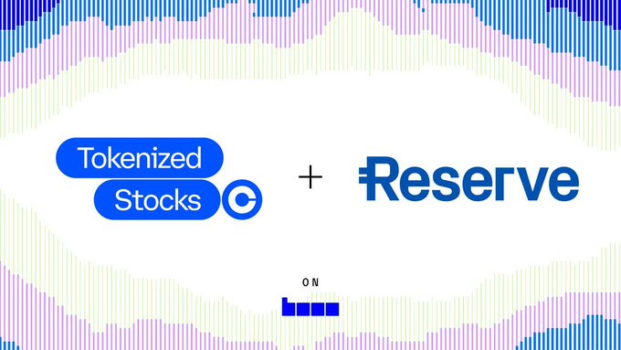 The image displays the "Tokenized Stocks C" logo alongside the "Reserve" logo with a plus sign between them, suggesting a partnership or integration between the two platforms. The text "ON" appears below, indicating the feature or service is now available.