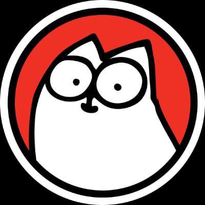 A cartoon cat mascot with wide, googly eyes is centered within a red circle framed by a black-and-white border, representing the $CAT memecoin. The image aligns with the post by visually embodying the playful, brand-driven identity of $CAT, the Simon's Cat-inspired token gaining traction in the crypto space.