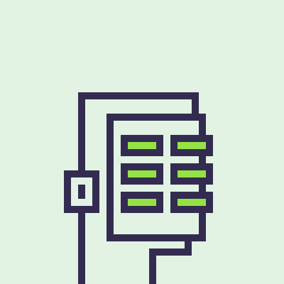 Minimalist pixel-art style icon in dark purple and green depicting what appears to be a wall-mounted electronic device or control panel.