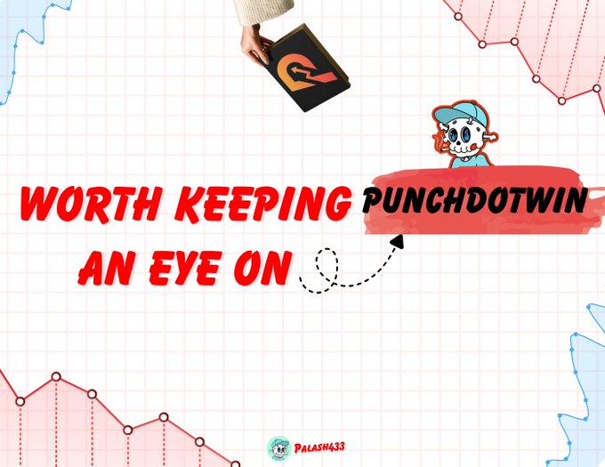 A promotional graphic on a grid background reads 'WORTH KEEPING AN EYE ON PUNCHDOTWIN' in red and black text, featuring a cartoon character and a hand holding a card with a 'P' logo.