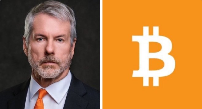In this image, a man wearing a suit and tie with his face displayed against an orange background that reads "bitcoin" and "balance sheet". The backdrop of the image also includes another image of him dressed more casually. These two images seem unrelated, but they are actually part of a single post or advertisement where the focus is on Bitcoin. The main message in this image is about Bitcoin's impressive balance sheet and how it can cover all of its liabilities even if the cryptocurrency crashed to $20,000 tomorrow. The man wearing the suit and tie represents someone with substantial assets who could potentially hold Bitcoin as an investment.