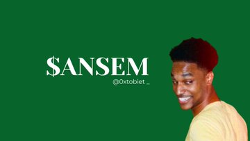 A graphic with a green background features the text '$ANSEM' and '@Oxtobiet_' next to a smiling young man with short curly hair wearing a light-colored shirt.