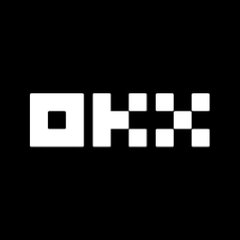 A black square featuring the white 'OKX' cryptocurrency exchange logo in the center.