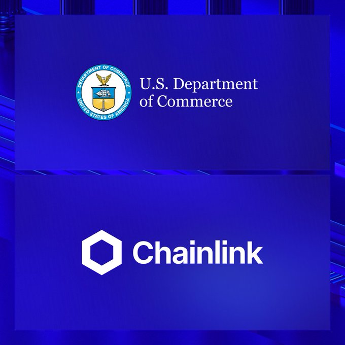 A blue graphic displaying the U.S. Department of Commerce seal and name above the Chainlink logo.