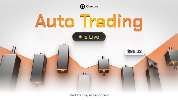 Cancore Auto Trading is now live, featuring a price of $98.02 and a trading graph that visualizes its functionality. This image supports the announcement of Cancore's new auto-trading platform.