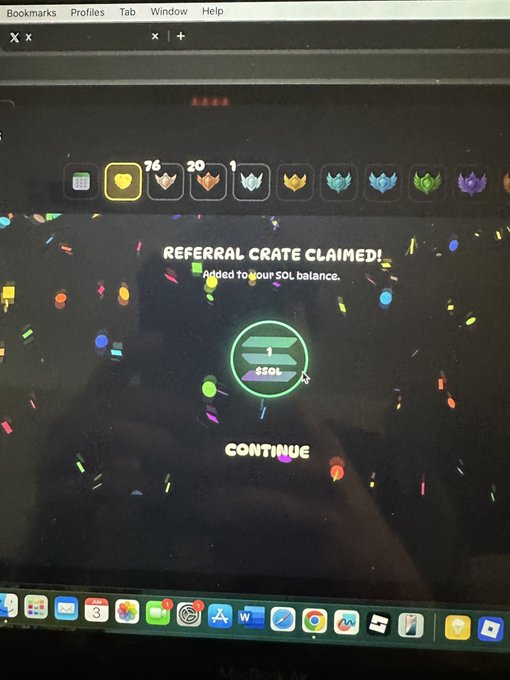 The image shows a computer screen displaying a game interface with a message about a crate claim. The game appears to be a puzzle or challenge, as indicated by the presence of multiple levels and a "referee claimed" button. The player has already reached level 20 in the game, which is an achievement worth celebrating.