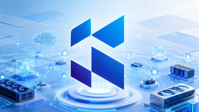 The image features a large blue logo with a triangle shape at its center, surrounded by smaller blue shapes that appear to be cubes or other types of computer parts. The background of the image is white, which contrasts with the blue elements. The text "1" and "Kaisar Network" are also present in the image.