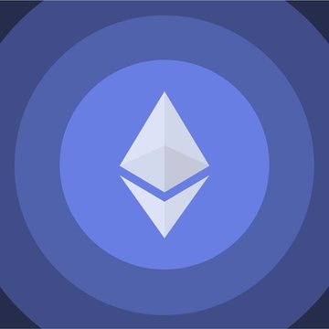 The Ethereum logo, a white diamond-shaped octahedron on a blue circular gradient background.