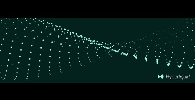 Dark green background with a constellation of glowing light dots forming a wave pattern, featuring the 'Hyperliquid' logo and name in the bottom right corner.