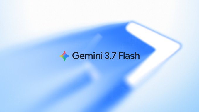 A blue gradient background features the Gemini logo alongside the text "Gemini 3.7 Flash" in black.