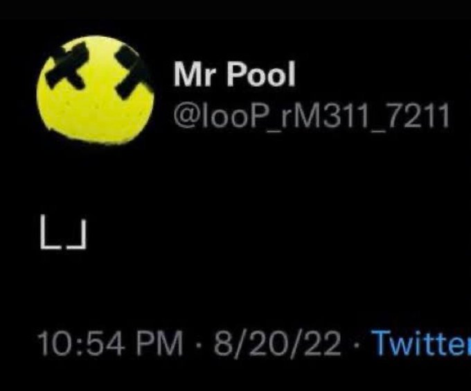 A tweet from user "Mr Pool" (@looP_rM311_7211) posted at 10:54 PM on 8/20/22 simply says "LJ" alongside a yellow emoji with X-shaped eyes. The cryptic, minimalist message visually echoes the post's reference to "lore" and insider XRP predictions, as "LJ" likely serves as an enigmatic shorthand or code tied to the bullish sentiment about XRP flipping BTC.