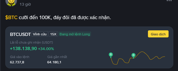 The image shows a post with text displayed on a screen that translates "SBTTC 100k dây dây dây dây dây dây dây dây dây dây dây dây dây dây dây dây dây" in a foreign language. The post is about an exchange or trade happening, with details such as the amount of money being exchanged and what currency it's in (ether).