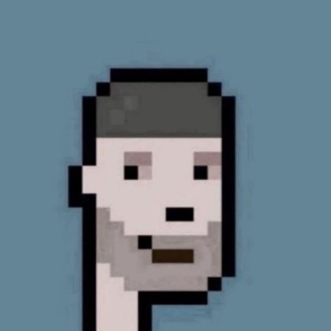 A pixel art avatar of a bearded man with a gray beanie on a blue background, paired with a cheerful "GM CT, hope all of you guys have a great day" message serving as a friendly morning greeting.