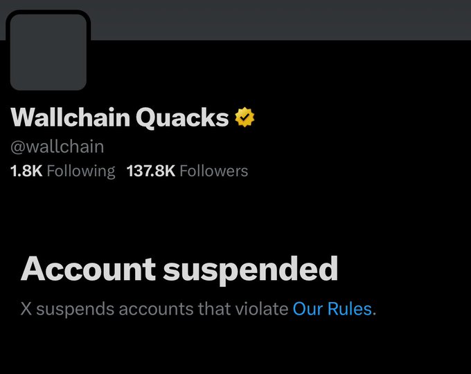 The image shows a Twitter post with a black background featuring a white text box containing an explanation of someone's account suspension. The post includes details about user information, such as the account holder, followers, and reason for suspension, but does not include any visible Twitter logo or mentions.