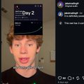 A young man is livestreaming, with an on-screen overlay showing "Day 2" and a leaderboard displaying usernames like "ShehzadP1007" and "Cutelover011," alongside a ticker showing "0 W $0" indicating his starting stats. The image relates to the post by illustrating the early stage of a staking or investment stream, before the mentioned $150 USDC hourly top-ups accumulate.
