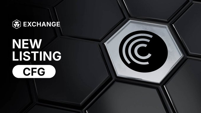 Promotional graphic announcing a 'NEW LISTING' for ticker 'CFG' on an Exchange, featuring a hexagonal logo with the letter 'C'.
