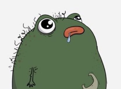 A cartoon illustration of a green frog character with big eyes, drooling, and scratching its head, characteristic of the 'Pepe the Frog' style.